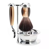 Mühle Kaseli Tıraş Seti - Vivo Serisi - Siyah Fiber - Gillette Bıçaklarıyla Uyumlu - Değerli Reçine Boynuz Kahverengi