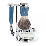Mühle Rytmo Tıraş Seti - 3 Parça, Gillette Bıçaklarıyla Uyumlu, Saf Porsuk Kılı Fırça, Kaseli Tutucu, Değerli Reçine Sap, Petrol