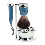 Mühle Rytmo Tıraş Seti - Gillette Bıçaklarıyla Uyumlu, Siyah Fiber Fırça, Hazneli Tutucu - Değerli Reçine Sap, Petrol - Vegan