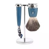 Mühle Rytmo Tıraş Seti - Gillette Bıçaklarıyla Uyumlu Tıraş Makinesi, Tıraş Fırçası Saf Porsuk Kılı, Tutucu, Değerli Reçine Saplı Pe