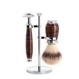 Mühle Tıraş Seti, 3 Parça, Silvertip Fiberli Tıraş Fırçası, El Yapımı, Tıraş Bıçağı, Klasik Tıraş Bıçağıyla Uyumlu, Metal Stand, Krom Kaplama, Ebonit/Metal Saplar