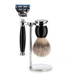 Mühle Tıraş Seti - Sophist Serisi - Gümüş Uçlu Porsuk Tıraş Bıçağı - Gillette Bıçaklarıyla Uyumlu - Siyah Değerli Reçine