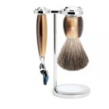 Mühle Tıraş Seti - Vivo Serisi - Saf Porsuk Kılı - Gillette Bıçaklarıyla Uyumlu - Değerli Reçine Boynuz Kahverengi