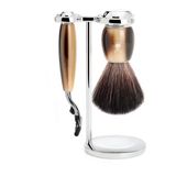 Mühle Tıraş Seti - Vivo Serisi - Siyah Fiber - Gillette Bıçaklarıyla Uyumlu - Değerli Reçine Boynuz Kahverengi