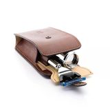 Mühle Travel Seyahat Tıraş Seti - Silvertip Fiber Fırça, Gillette Bıçaklarla Uyumlu Tıraş Makinesi, Deri Çanta, Krom Kaplama Metal