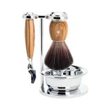 Mühle Vivo Tıraş Seti, Gillette Bıçaklarıyla Uyumlu, Siyah Fiber Fırça, Hazneli Tutucu, Zeytin Ağacı Saplar - Vegan