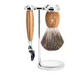 Mühle Vivo Tıraş Seti - Gillette Bıçaklarıyla Uyumlu Tıraş Makinesi, Tıraş Fırçası Saf Porsuk Kılı, Tutucu, Zeytin Ağacı Sap