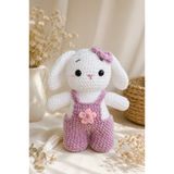 mühre 28CM El Emeği Pembe Tulumlu Tavşan Uyku Arkadaşı Hediyelik %100 Pamuklu Organik Amigurumi Örgü