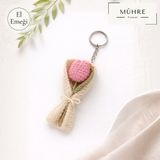 Mühre Mini Çiçek Buketi Lale Anahtarlık Charm Hediyelik %100 Pamuklu Organik Amigurumi Örgü