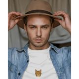 Muhtar Store Erkek Bengal Kedi Baskılı Oversize Tişört – Minimal Bengal Cat Tasarım - Beyaz - 2XL