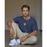 Muhtar Store Erkek Sarman Kedi Baskılı Oversize Tişört – Minimal Turuncu Kedi Tasarım - Lacivert - 2XL