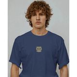 Muhtar Store Erkek Scottish Fold Kedi Baskılı Oversize Tişört – Minimal Kıvrık Kulaklı Kedi Tasarım - Lacivert - 2XL