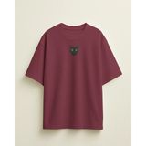 Muhtar Store Erkek Siyah Kedi Baskılı Oversize Tişört – Minimal Black Cat Tasarım - Bordo