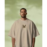 Muhtar Store Erkek Siyam Kedi Baskılı Oversize Tişört – Minimal Siamese Cat Tasarım - Bej