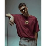 Muhtar Store Erkek Siyam Kedi Baskılı Oversize Tişört – Minimal Siamese Cat Tasarım - Bordo