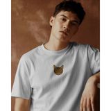 Muhtar Store Erkek Tekir Kedi Baskılı Oversize Tişört – Minimal Tabby Cat Tasarım - Beyaz