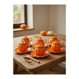 Muhtelif 6’lı Pumpkin Balkabağı Desenli Fincan Takımı - Kapaklı ve Ayaklı Model