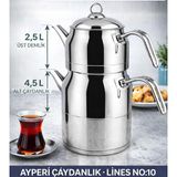Muhtelif Lines Ayperi L-3040 Mega Boy Çaydanlık No:10 Paslanmaz Çelik Büyük Boy Çaydanlık Takımı 2.5 L + 4.5 L - Gri