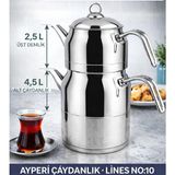 Muhtelif Lines Ayperi L-3040 MEGA BOY Çaydanlık No:10 Paslanmaz Çelik Büyük Boy Çaydanlık Takımı 2.5 L + 4.5 L