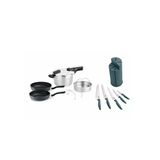 Muhteşem 4Lü Fissler 4,5Lt Glossy Düdüklü Tencere+Buharda Pişirme Aparatı+Fissler Cenit Pan 2'Li Tava Seti - 24-28 Cm+Karaca Proofcut Green 6 P