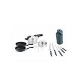 Muhteşem 4Lü Fissler 6Lt Glossy Düdüklü Tencere+Buharda Pişirme Aparatı+Fissler Cenit Pan 2'Li Tava Seti - 24-28 Cm+Karaca Proofcut Green 6 Parça Standlı Bıçak Seti Açık Gri