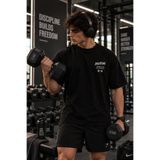 MÜHTEŞEM TEKSTİL Discipline Fitness Baskılı Siyah Erkek Oversize Tişört Halter Grafik Slogan Tasarım