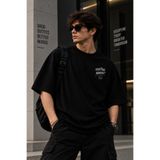 MÜHTEŞEM TEKSTİL Positive Mindset Slogan Baskılı Siyah Erkek Oversize Tişört Minimal Göğüs Tasarımı