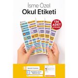 MÜHÜRCE İsme Özel Okul Etiketi Seti 136 Adet - Suya Dayanıklı Renkli Figürlü Defter Kalem Sticker Yapıştırma Seti
