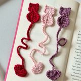 Mühürşah Amigurumi Örgü Kedili Kitap Ayracı ( 3'lü Set - Kırmızı / Mor / Pembe ) - Mor - Pembe - Kırmızı