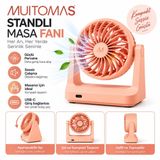 Muitomas USB Şarj Edilebilir Masa Fanı, Mini Sessiz Masa Fanı, Pilli Kompakt USB-C Fan, Ofis, Ev ve Çalışma için İdeal, Şeftali Tüyü