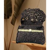 Müjde Home & Butik Çanta Simli Clutch Kapaklı El Yapım Örgü - 00Kahverengi - 45-50