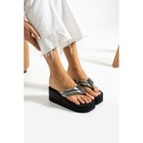 MÜJERİL'S Kadın Yüksek Platform Kurşun Rengi Deri Görünümlü Parmak Arası Plaj Terlik Kadın Terlik Flip Flops