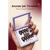 MUJGAN 12’li Takma Tırnak Seti Nail Art Desenli Parlak Görünüm Bordo Renk
