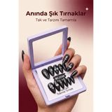 MUJGAN 12’li Takma Tırnak Seti Nail Art Desenli Parlak Görünüm Siyah Renk