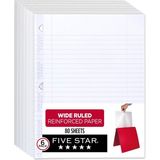 MUJGAN Five Star Gevşek Yaprak Kağıt, 6'lı Paket, 3 Delikli Delgeç Defter Kağıdı, Güçlendirilmiş Geniş Çizgili Dolgu Kağıdı, Mürekkep Kanamasıyla Mücadele, 8" x 10-1/2", Paket Başına 80 Yaprak (150025)