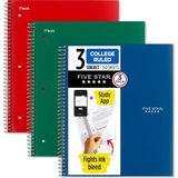 MUJGAN Five Star Spiral Defter + Çalışma Uygulaması, 3'lü Paket, 3'lü Konu, Kolej Çizgili Kağıt, Mücadele Mürekkep Kanaması, Suya Dayanıklı Kapak, 8-1/2 "x 11", 150 Yaprak, Yeşil, Kırmızı, Mavi (820193)
