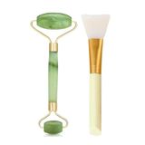 MUJGAN Jade Roller Çift Taraflı Yeşim Taşı Ve Maske Sürme Fırçası Cilt Bakım Seti