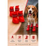 MUJGAN Silikon Su Geçirmez Kedi Köpek Ayakkabısı Kırmızı M Beden