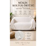 Mujo Home Collection %100 Organik Pamuk 4 Katlı Müslin Koltuk Şalı - TV Battaniyesi - Beyaz Dekoratif Örtü(110x220 cm)