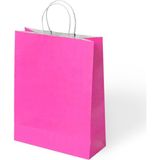 Muka Büküm Saplı Kraft- Kağıt Poşet 18x24x8 cm 24 Adet - Fuşya