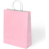 Muka Büküm Saplı Kraft- Kağıt Poşet 18x24x8 cm 24 Adet - Pembe