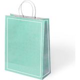 Muka Büküm Saplı Renkli Kağıt-Kraft Poşet 25X31 cm Pakette 24 Adet - Yeşil - Beyaz