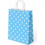 Muka Puantiyeli Büküm Saplı Kraft- Kağıt Poşet 18X24X8 cm 24 Adet - Açık Mavi