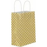 Muka Puantiyeli Büküm Saplı Kraft- Kağıt Poşet 18X24X8 cm 24 Adet - Altın