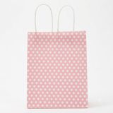 Muka Puantiyeli Büküm Saplı Kraft- Kağıt Poşet 18X24X8 cm 24 Adet - Pembe