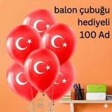 Muka Türk Bayrağı Balon 12 Inç-30 cm 100 Adet-Balon Çubuğu Hediyeli 100 Adet- - Beyaz