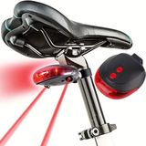 Mükellef Teknoloji Profesyonel Bisiklet Arka Stop Lambası | 5 LED + 2 Lazer Şeritli Güvenlik Uyarı Işığı | Pilli Fren Lambası MTB ve Yol Bisikleti Arka Feneri - Kırmızı