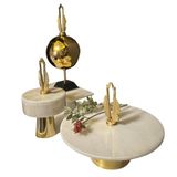 Mukemel Art Deco 3'lü Set Metal & Beyaz Mermer Dekoratif Tabak & Kase Masa Komodin Konsol Şifonyer