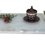 Mukemel Metal Tasarım Beyaz Mermer Tepsi Yada Tabak Masa Komodin Konsol Şifonyer Dekorasyon (beyaz)