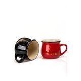 Mukko Home 2'Li Emaye Görünümlü Porselen Kupa Seti Good Morning Gold Yazılı 150 Ml,Kırmızı & Siyah